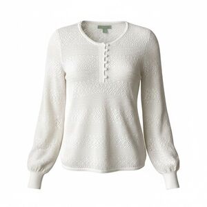 RYEGRASS Open Knit Sweater/Top Chic Ivory Button-Front Boho Ivory Cream Large